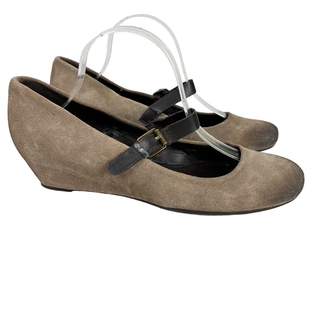 FRANCO SARTO INLAY Genuine Leather Suede Mary Janes Wedges Tan Brown Shoes sz 11